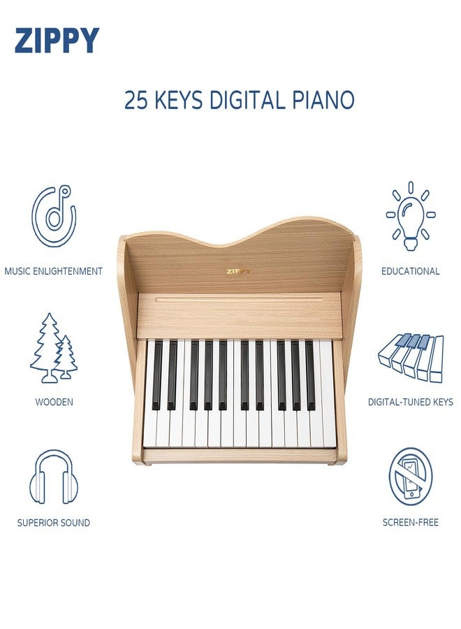 ZIPPY Kids Piano Keyboard, 25 Keys Digital Piano for Kids, Volume Adjustable, Mini Music Educational Instrument Toy, Wood Toy for Toddlers Girls Boys (Oak) - Image 2