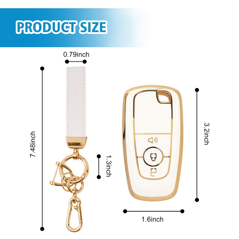 Rislobx 3 Buttons TPU Key Fob Cover for Ford, Key Fob Case for 2018 2019 2020 2021 2022 2023 2024 Ford Explorer F-150 Fusion Mustang Escape Edge Bronco Ranger Expedition (White) - Image 3
