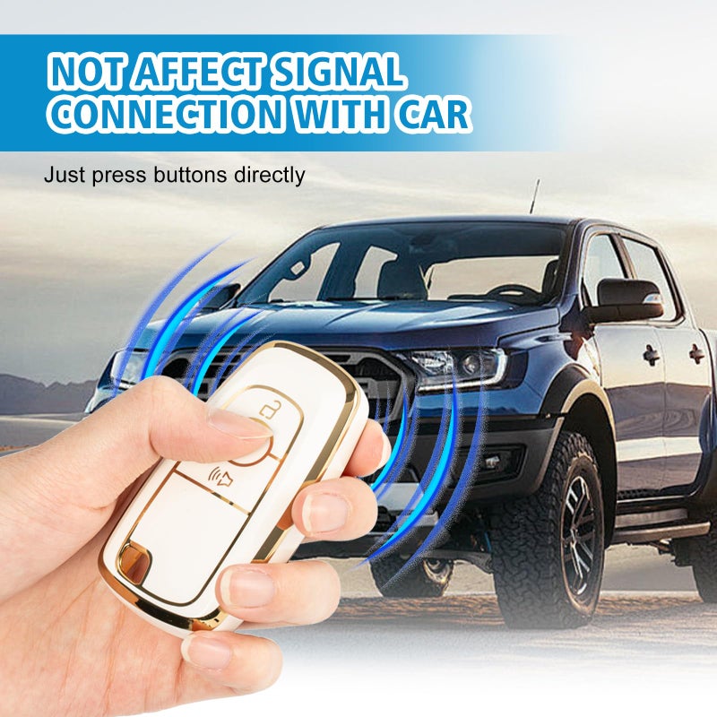 Rislobx 3 Buttons TPU Key Fob Cover for Ford, Key Fob Case for 2018 2019 2020 2021 2022 2023 2024 Ford Explorer F-150 Fusion Mustang Escape Edge Bronco Ranger Expedition (White) - Image 5