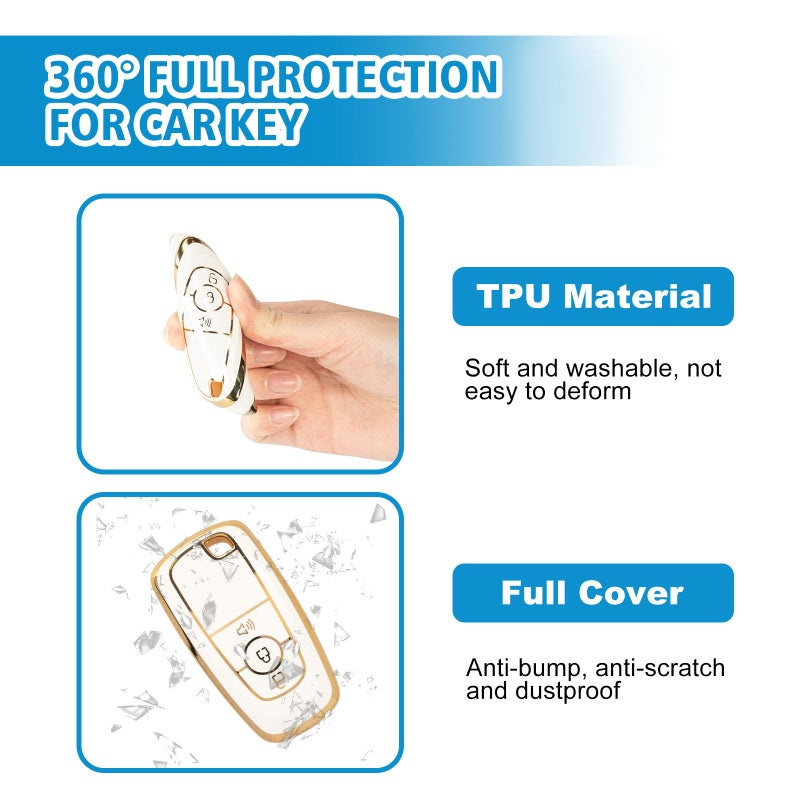 Rislobx 3 Buttons TPU Key Fob Cover for Ford, Key Fob Case for 2018 2019 2020 2021 2022 2023 2024 Ford Explorer F-150 Fusion Mustang Escape Edge Bronco Ranger Expedition (White) - Image 4