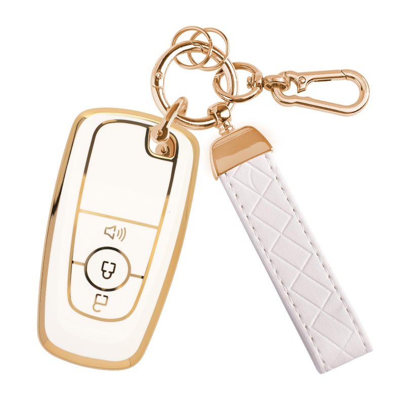 Rislobx 3 Buttons TPU Key Fob Cover for Ford, Key Fob Case for 2018 2019 2020 2021 2022 2023 2024 Ford Explorer F-150 Fusion Mustang Escape Edge Bronco Ranger Expedition (White) - Image 1