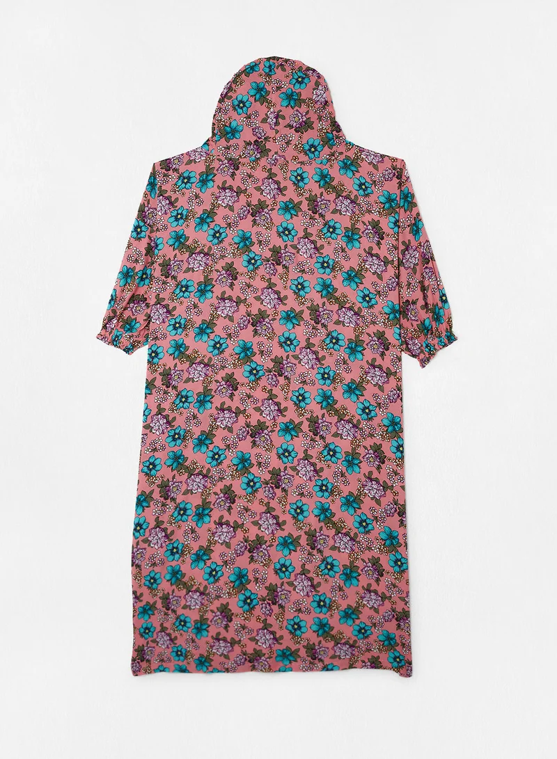 Hayat Praying Dress With Floral Prints And With Attached Veil