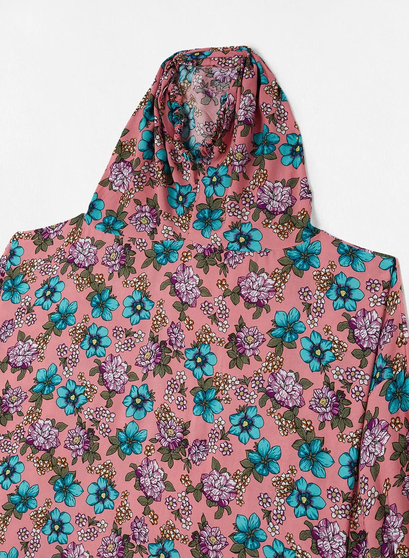 Hayat Praying Dress With Floral Prints And With Attached Veil