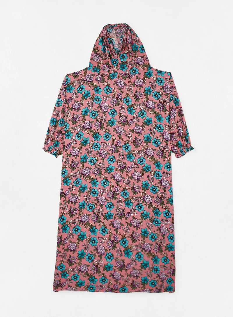 Hayat Praying Dress With Floral Prints And With Attached Veil