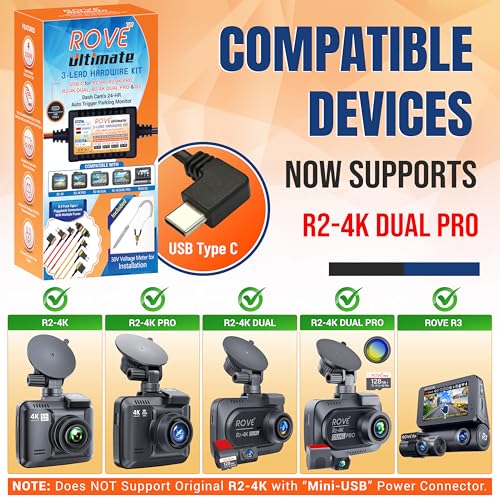 ROVE Ultimate Dash Cam Hardwire Kit with USB-C Port for R2-4K, R2-4K PRO, R2-4K Dual, R2-4K Dual PRO, and R3 Dash Camera Models, 24Hr Parking Monitoring Kit with Low Voltage Protection - Image 2