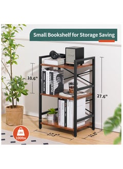 Gogoya 3 Tier Bookshelf,Small Book Shelf Industrial Bookcase, Narrow Book Case Book Storage Organizer for CD/Movie/Book, Bookshelves for Bedroom Office Living Room  - Image 2