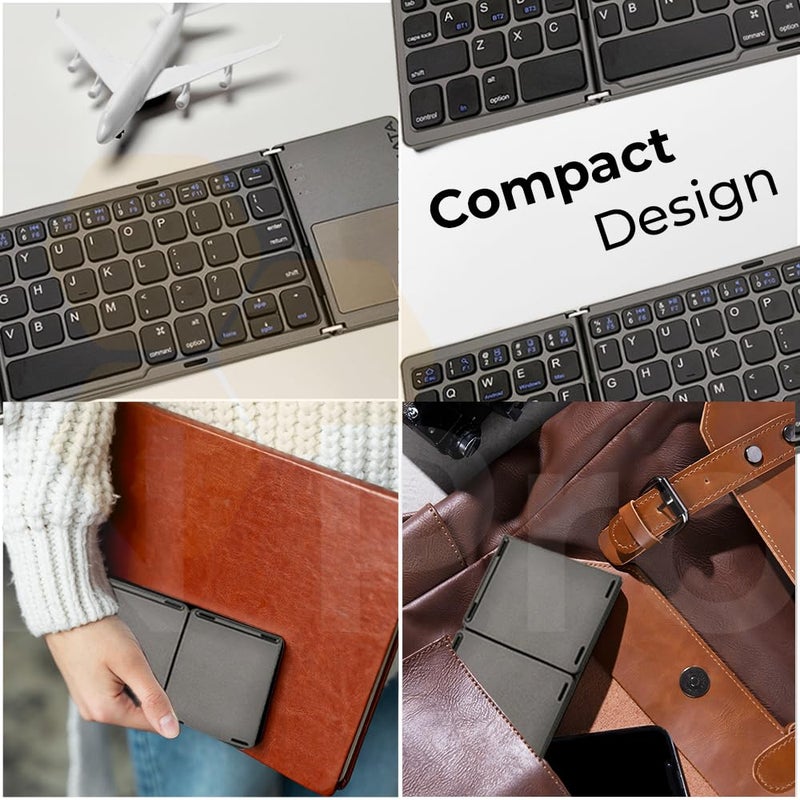 N Pro Foldable Bluetooth Keyboard (2.2) with New Touchpad, Portable Wireless with USB-C Rechargeable, Pocket Size Slim Folding Keyboard for iPads Tablets Laptop Dark Grey - Image 3