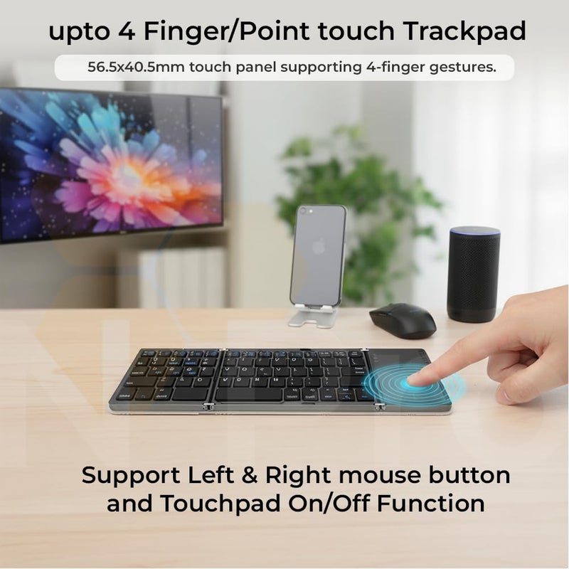 N Pro Foldable Bluetooth Keyboard (2.2) with New Touchpad, Portable Wireless with USB-C Rechargeable, Pocket Size Slim Folding Keyboard for iPads Tablets Laptop Dark Grey - Image 5