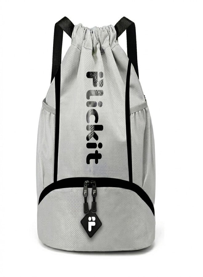 FLICKIT Sports Drawstring Bag Backpack for Men & Women | Football, Gym, Trekking & Travel Use | Water-Resistant Material | Shoe Compartment with Zip Pocket | Lightweight & Spacious - Grey - Image 1