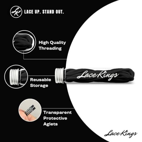 Lace Kings رباط أحذية كينغز الدائري (أسود - 40 بوصة) - Image 2