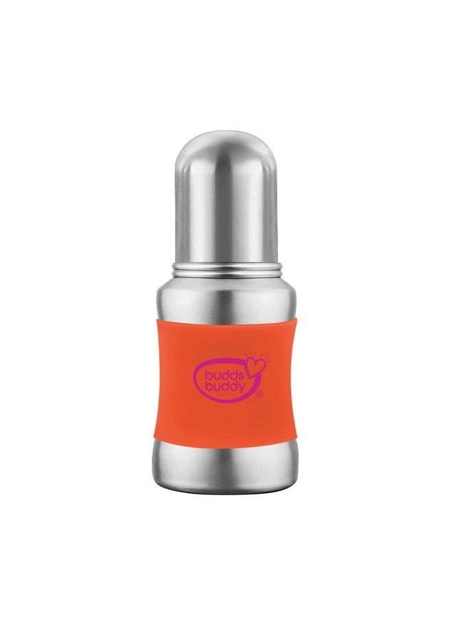 BuddsBuddy Stella Plus Neck New Born Baby Feeding Bottle Made With High Grade Stainless Steel | Rust Free Feeding Bottle With Nipple | Leak Proof Baby Bottle | With Extra Spout Sipper | 180 Ml | Orange  - Image 1