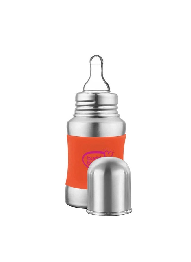 BuddsBuddy Stella Plus Neck New Born Baby Feeding Bottle Made With High Grade Stainless Steel | Rust Free Feeding Bottle With Nipple | Leak Proof Baby Bottle | With Extra Spout Sipper | 180 Ml | Orange  - Image 2
