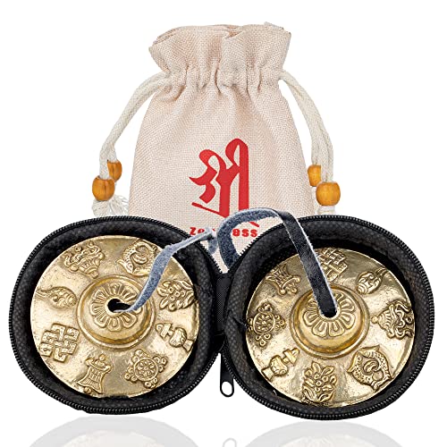 ZenBless Tibetan Tingsha Cymbals 2pcs, with Storage Box and Fabric Case, Meditation Sanskrit Brass Chime Bells for Spiritual Healing Mindfulness, Yoga Buddhist, Relaxation Musical Instruments - Image 1