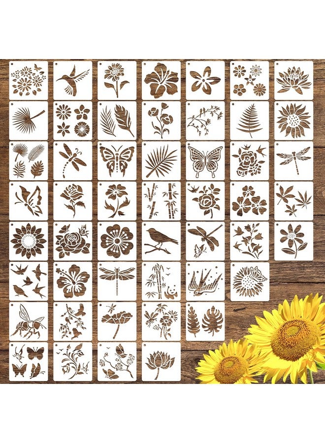 سي أتش هايتشنغ 50 قطعة استنسل اللوحة زهرة قابلة لإعادة الاستخدام زهرة الإستنسل للرسم على الصخور الخشبية قماش قماش الفخار الزجاجي 4X4 بوصة - Image 1