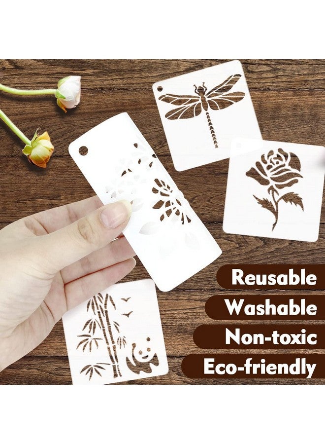 سي أتش هايتشنغ 50 قطعة استنسل اللوحة زهرة قابلة لإعادة الاستخدام زهرة الإستنسل للرسم على الصخور الخشبية قماش قماش الفخار الزجاجي 4X4 بوصة - Image 3