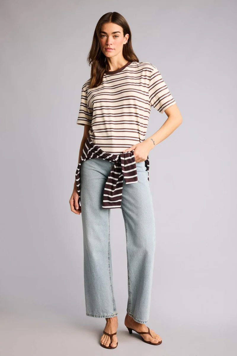 ديفاكتو Relax Fit Crew Neck Striped Short Sleeve T-Shirt