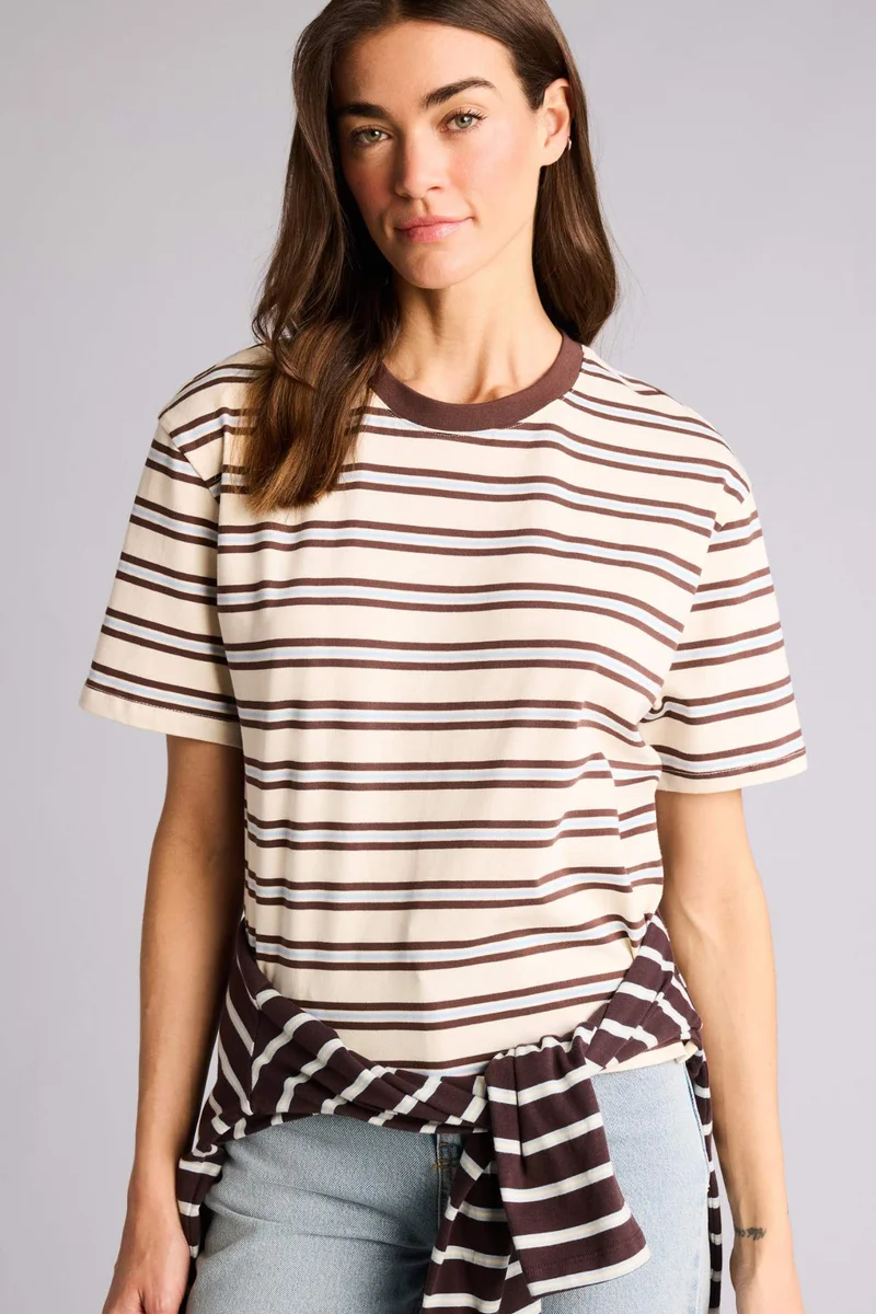 ديفاكتو Relax Fit Crew Neck Striped Short Sleeve T-Shirt