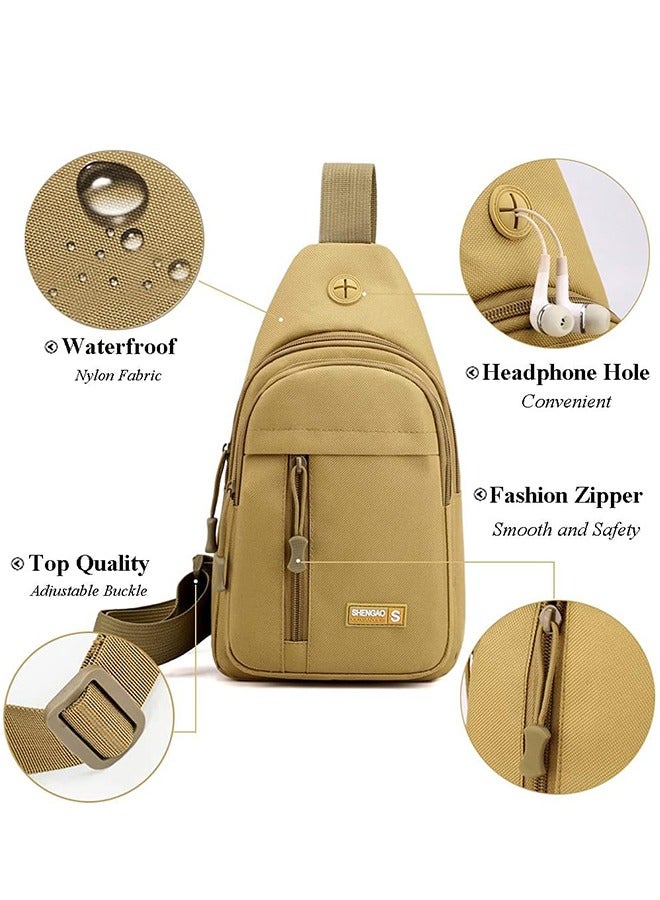 Men's Sling Crossbody Bag,  Backpack for Men, Waterproof, Slim Chest Bags Casual Daypack for Travel Cycling with Earphone Hole(Khaki) - Image 2