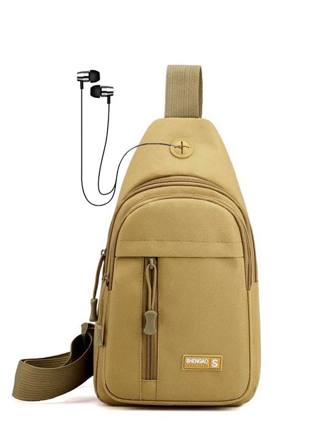 Men's Sling Crossbody Bag,  Backpack for Men, Waterproof, Slim Chest Bags Casual Daypack for Travel Cycling with Earphone Hole(Khaki) - Image 1