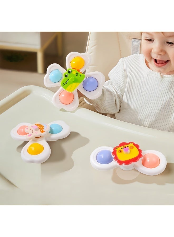 3 قطع من ألعاب فيدجيت سبينر بقاعدة شفط لأطفالك المحبوبين، 3 قطع بتصميم حيوانات ثلاثية الأبعاد من الألعاب الدوارة بقاعدة شفط، ألعاب حسية مبتكرة، ألعاب فيدجيت سبينر للاستحمام للأطفال الصغار، هدايا عيد ميلاد للأطفال - Image 1