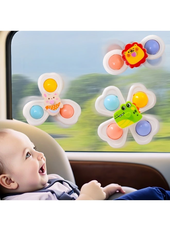 3 قطع من ألعاب فيدجيت سبينر بقاعدة شفط لأطفالك المحبوبين، 3 قطع بتصميم حيوانات ثلاثية الأبعاد من الألعاب الدوارة بقاعدة شفط، ألعاب حسية مبتكرة، ألعاب فيدجيت سبينر للاستحمام للأطفال الصغار، هدايا عيد ميلاد للأطفال - Image 2