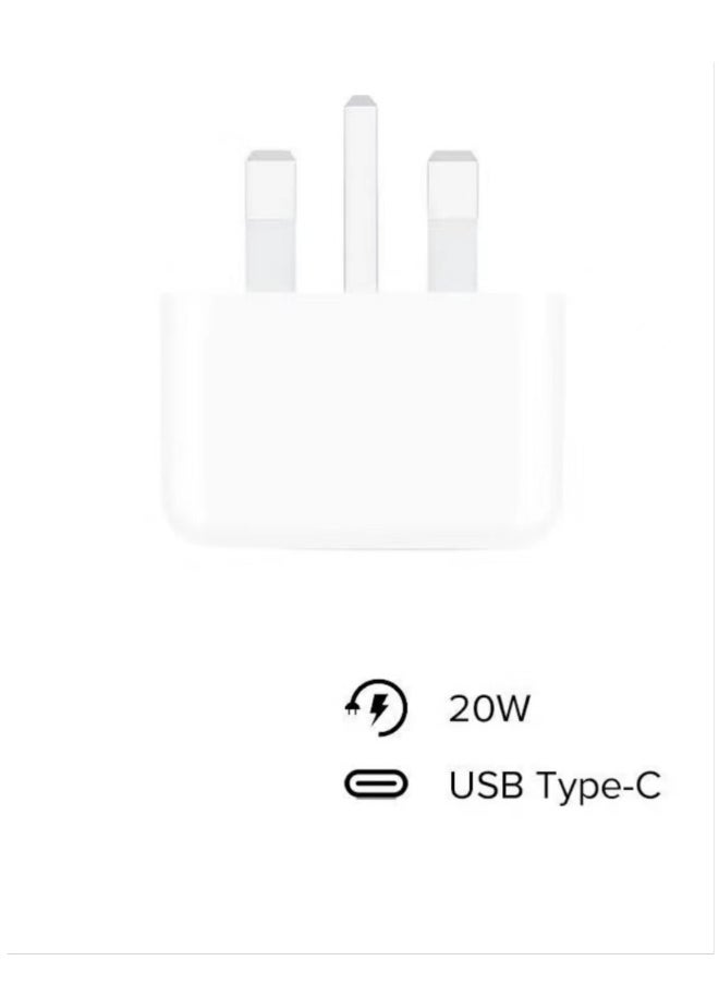 20W USB-C 3-Pin Power Adapter White  IPhone charger C-type C plug compatible with new iPhone 14/14Pro/14Pro Max/14 Plus/13Pro Max/13 Pro/13/12/11/XS iPad Mini 6/iPad Pro