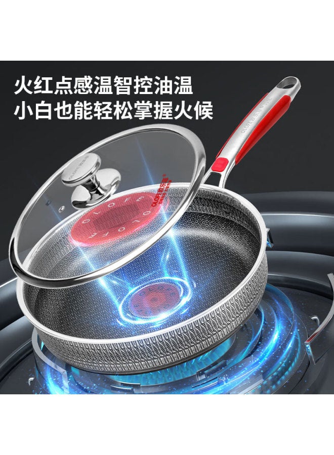 Olofe 316l Stainless Steel Flat Bottom Frying Pan, Double-sided Honeycomb Non-stick, For Breakfast, Steak, Pancakes, Grilled Meat, And Eggs, Blue Diamond, 28cm - Image 3