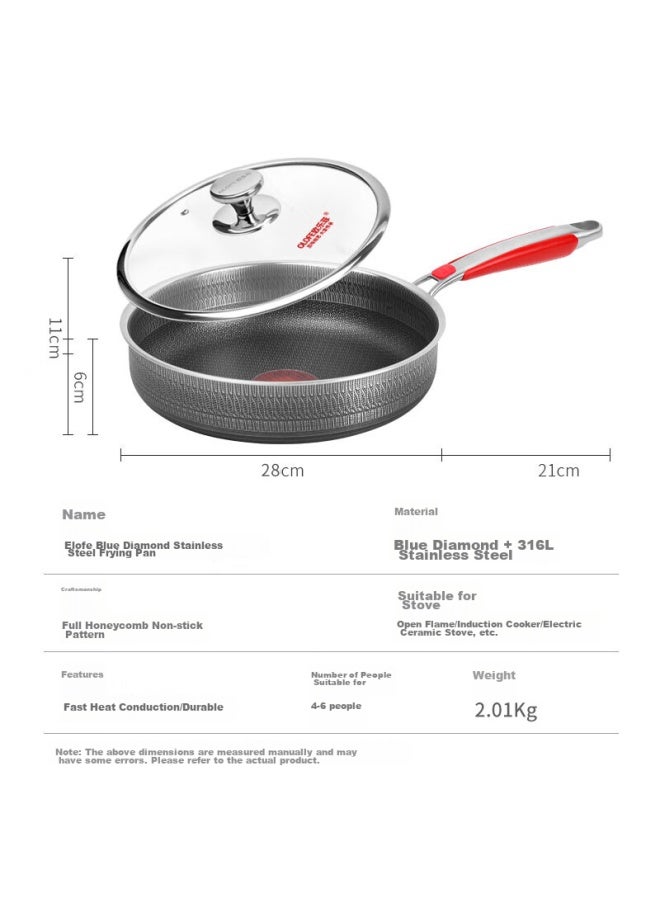 Olofe 316l Stainless Steel Flat Bottom Frying Pan, Double-sided Honeycomb Non-stick, For Breakfast, Steak, Pancakes, Grilled Meat, And Eggs, Blue Diamond, 28cm - Image 1