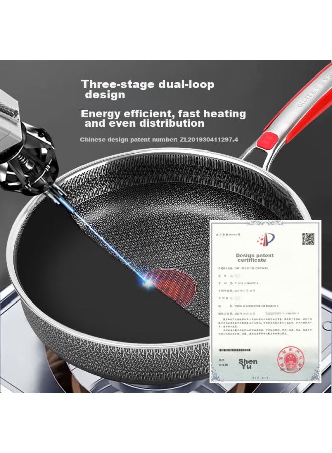 Olofe 316l Stainless Steel Flat Bottom Frying Pan, Double-sided Honeycomb Non-stick, For Breakfast, Steak, Pancakes, Grilled Meat, And Eggs, Blue Diamond, 28cm - Image 2