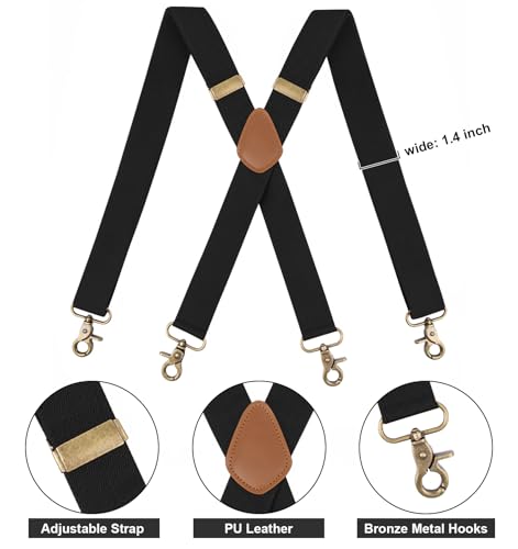 Fasker Suspenders for Men Heavy Duty 1.4 Inch Adjustable Elastic Straps X-Back Mens Suspenders,Black - Image 3