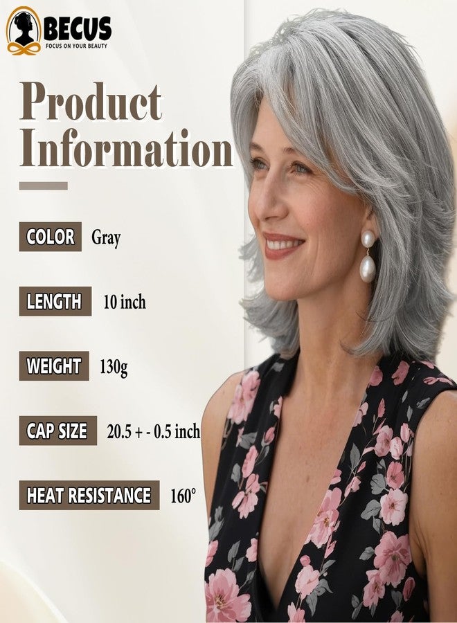 BECUS Salt and Pepper Gray Shoulder Length Wig for Women, Straight Synthetic Heat Resistant Wig, Natural Looking Grey Wig for Thinning Hair, Daily Wear, Party & Cosplay - Image 4