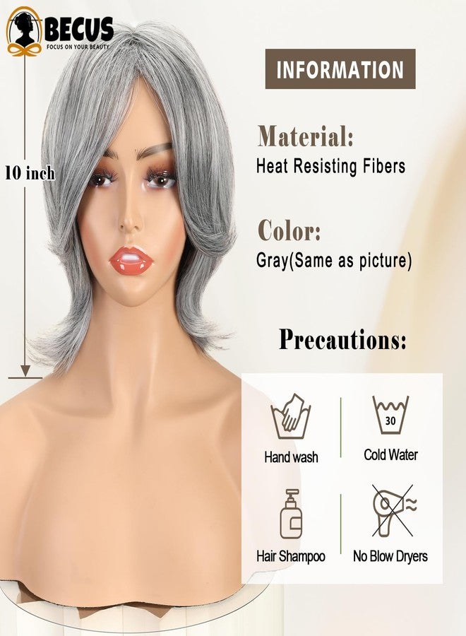 BECUS Salt and Pepper Gray Shoulder Length Wig for Women, Straight Synthetic Heat Resistant Wig, Natural Looking Grey Wig for Thinning Hair, Daily Wear, Party & Cosplay - Image 5
