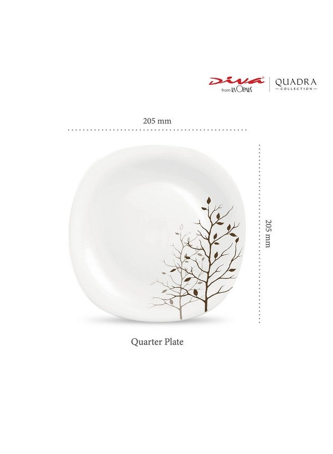 La Opala Diva Quadra Collection Opal Glass Crockery | Quarter Plate Set of 6 Autumnal | Square Side Plate for Snacking & Gifting | Microwave Safe | 100% Vegetarian | Extra Strong | Light & White - Image 2
