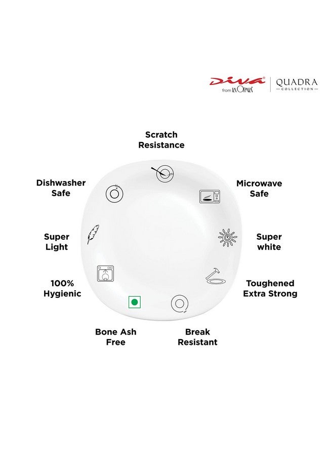 La Opala Diva Quadra Collection Opal Glass Crockery | Quarter Plate Set of 6 Autumnal | Square Side Plate for Snacking & Gifting | Microwave Safe | 100% Vegetarian | Extra Strong | Light & White - Image 3