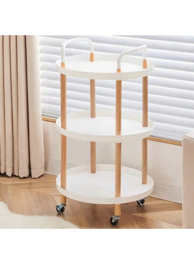 عربة تقديم طعام متنقلة بثلاث طبقات مع صواني قابلة للإزالة وأربع عجلات، وحامل قهوة وشاي ونبيذ ويسكي (مستدير، ZDY-03-أبيض) - Image 1
