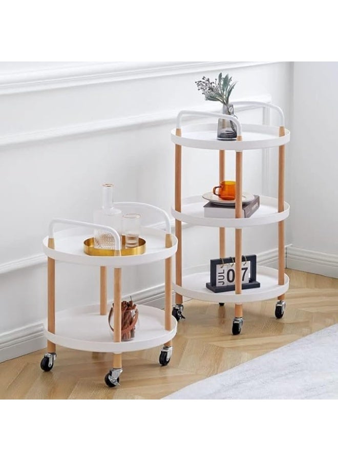 عربة تقديم طعام متنقلة بثلاث طبقات مع صواني قابلة للإزالة وأربع عجلات، وحامل قهوة وشاي ونبيذ ويسكي (مستدير، ZDY-03-أبيض) - Image 4