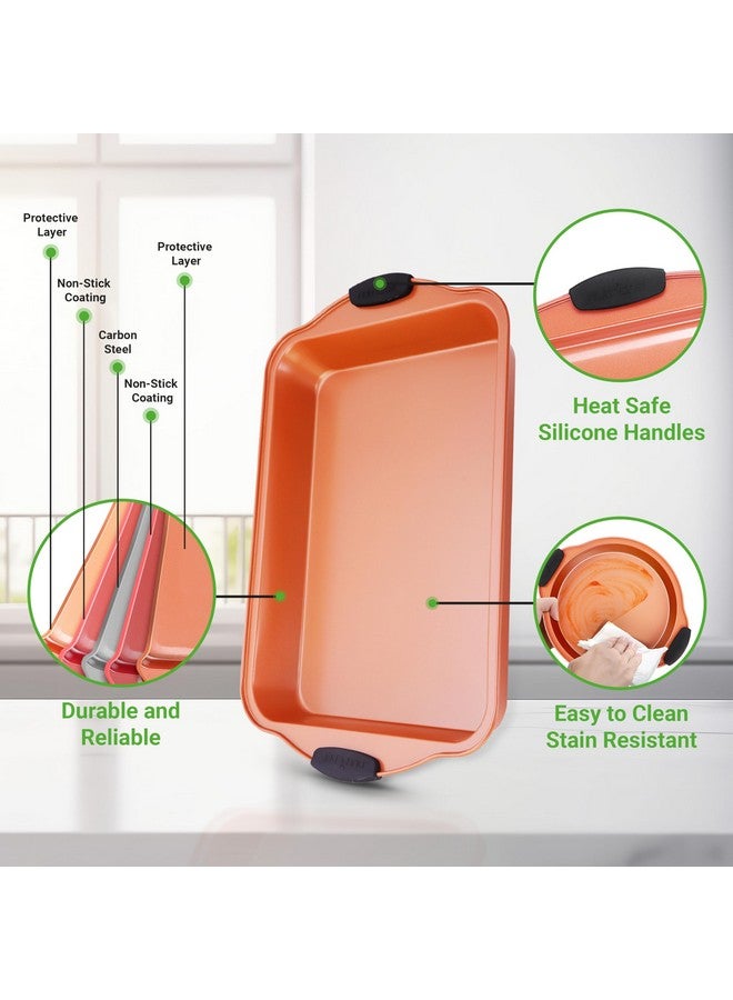 NutriChef مجموعة صواني الخبز 8 قطع من نوتري شيف - مجموعة أواني خبز غير لاصقة من الفولاذ الكربوني مع مقابض سيليكون مقاومة للحرارة - تشمل صينية الخبز، صينية المافن، صواني الكعك، صينية البيتزا، صواني الشواء - نحاسي - Image 4