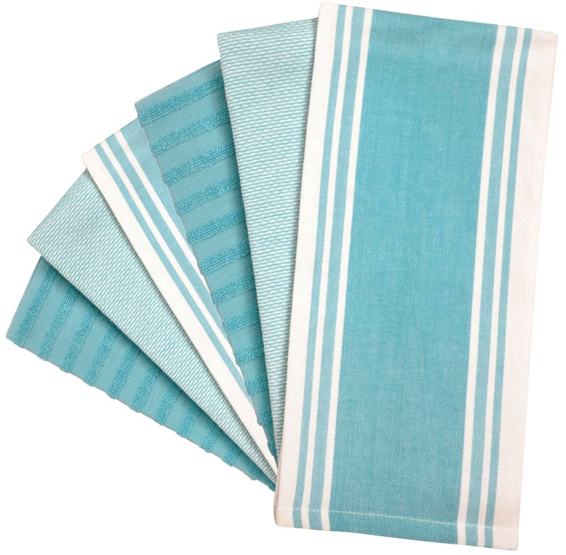 Bumble Towels Premium Kitchen Towels (20â€x 28â€, 6 Pack) | Large Cotton Dish Towels | Flat & Terry Highly Absorbent Kitchen Linen Set with Hanging Loop | Wide Stripe Aqua - Image 3
