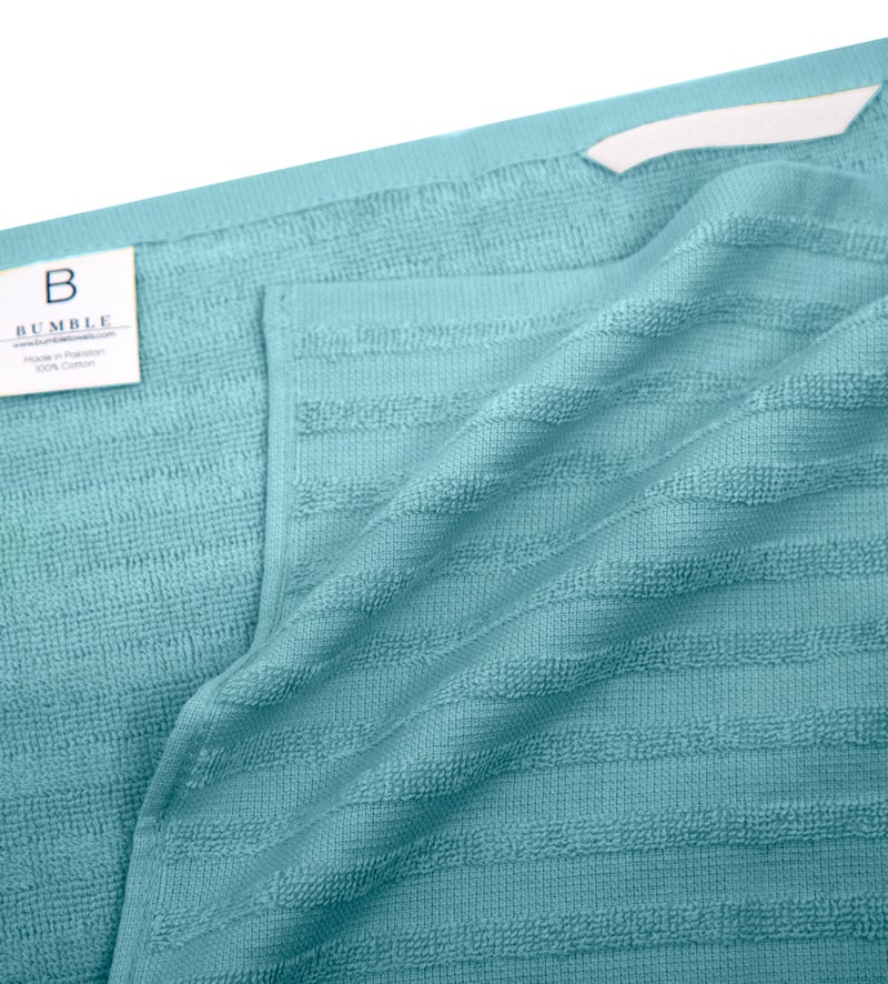 Bumble Towels Premium Kitchen Towels (20â€x 28â€, 6 Pack) | Large Cotton Dish Towels | Flat & Terry Highly Absorbent Kitchen Linen Set with Hanging Loop | Wide Stripe Aqua - Image 4