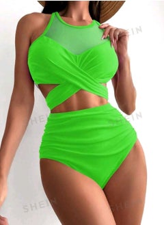 Shein SHEIN Swim Contrast Mesh Criss Cross Ruched Bikini Set  - Image 1