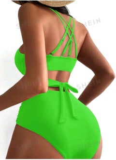 Shein SHEIN Swim Contrast Mesh Criss Cross Ruched Bikini Set  - Image 2