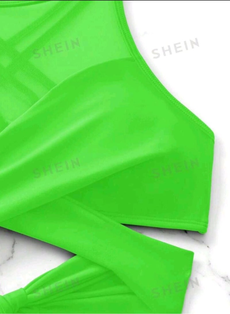 Shein SHEIN Swim Contrast Mesh Criss Cross Ruched Bikini Set  - Image 5