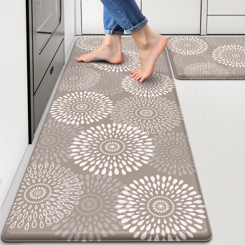 LuxStep Kitchen Mats for Floor,Cushioned Rug Anti-Fatigue Mats for Kitchen Decor Accessories,Waterproof Non-Slip Mats and Rugs Set for Office,Floor,Laundry 17.3"Ã—30"+17.3"Ã—47",Khaki - Image 1