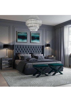 R2R FURNITURE GIORDANI Velvet Upholstered Tufted Bed KING size (180 x 200) with Mattress 