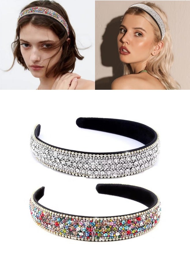 DOUGEI 2 PCS Rhinestone Headbands for Women, Glitter Crystal Headband Fashion Jeweled Headbands for Girls, Gorgeous Hair Accessories for Women Silver Rainbow Color - Image 1