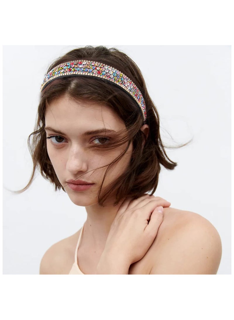 DOUGEI 2 PCS Rhinestone Headbands for Women, Glitter Crystal Headband Fashion Jeweled Headbands for Girls, Gorgeous Hair Accessories for Women Silver Rainbow Color - Image 2