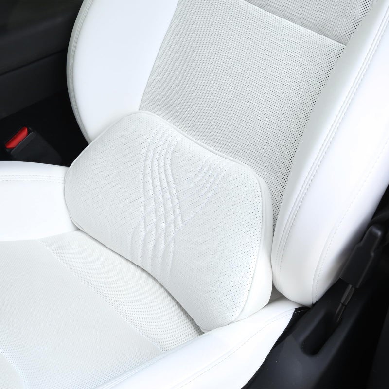 Dapucarin Lumbar Support Pillow for Car Seat, Office Chair Nappa Leather Memory Foam Lower Back Cushion for Back Pain Relief Improve Posture, Ergonomic Back Rest for Gaming Chair, White, 1PC - Image 3