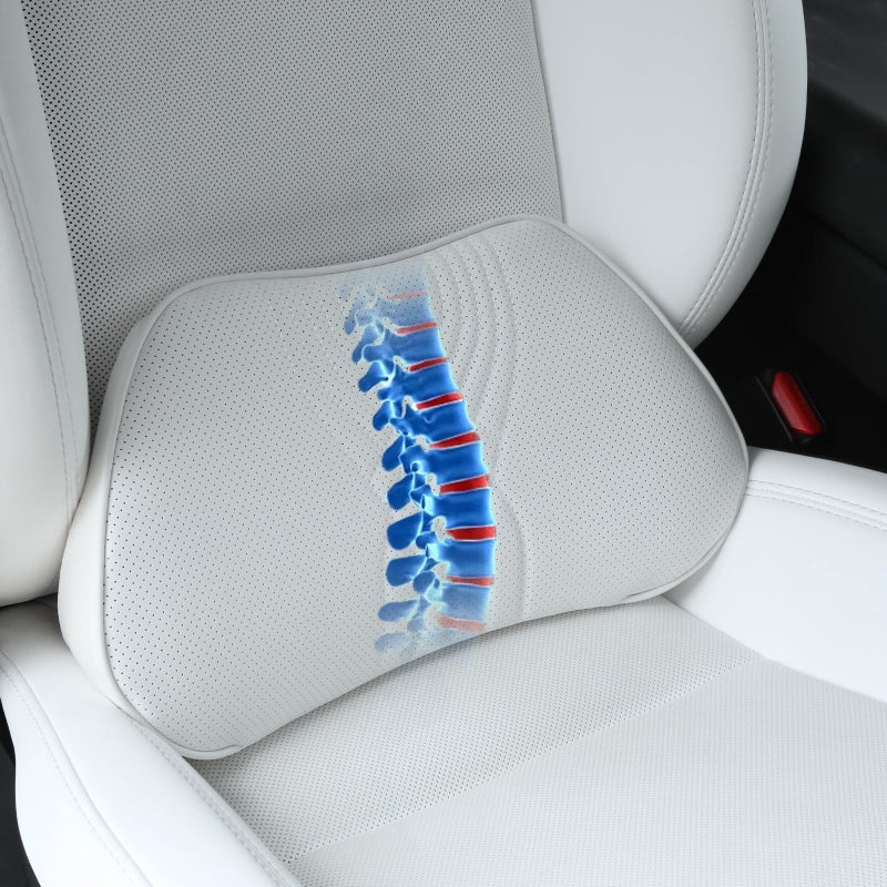 Dapucarin Lumbar Support Pillow for Car Seat, Office Chair Nappa Leather Memory Foam Lower Back Cushion for Back Pain Relief Improve Posture, Ergonomic Back Rest for Gaming Chair, White, 1PC - Image 1