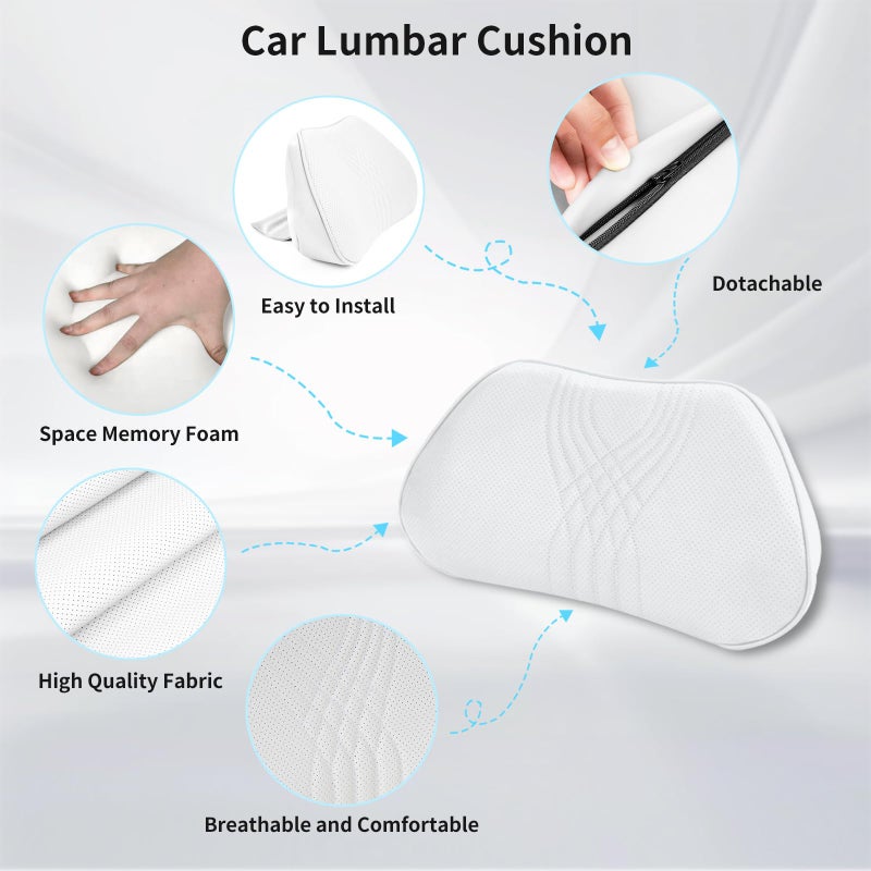 Dapucarin Lumbar Support Pillow for Car Seat, Office Chair Nappa Leather Memory Foam Lower Back Cushion for Back Pain Relief Improve Posture, Ergonomic Back Rest for Gaming Chair, White, 1PC - Image 2