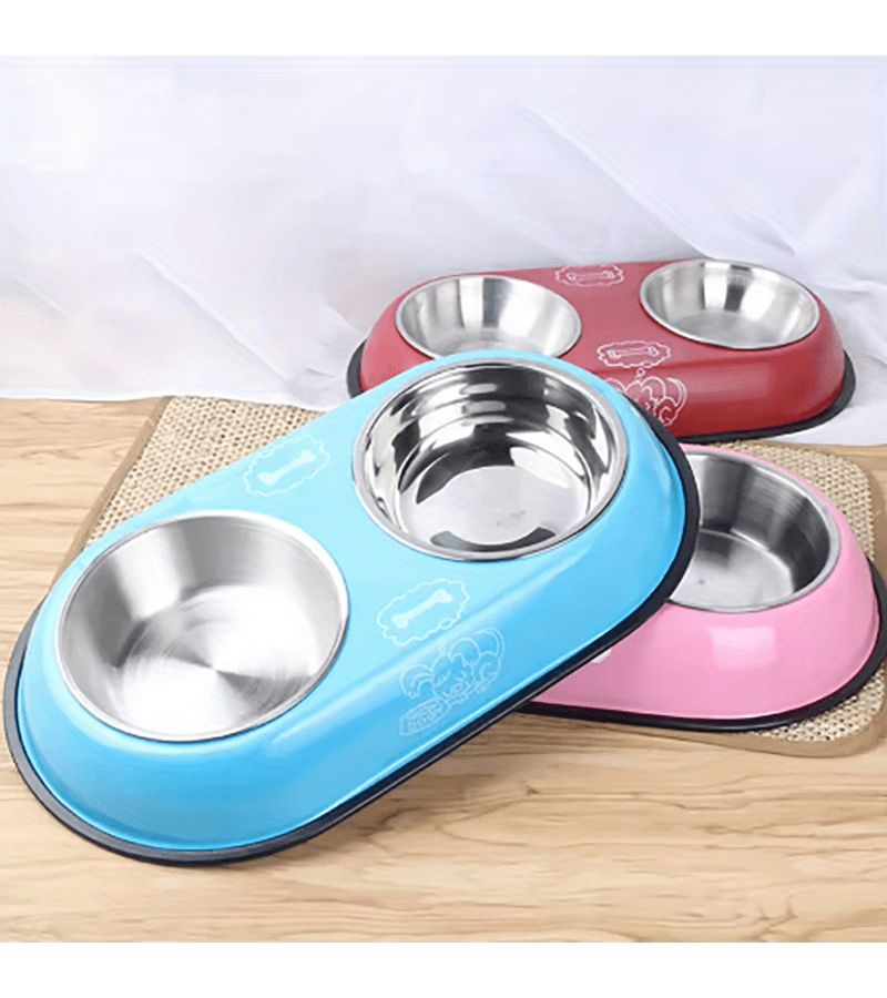 Small Cherry Red Anti Slip Double Stainless Steel Pet Bowls Removable Food Water Feeder For Dogs And Cats Easy Clean No Spill - Image 5